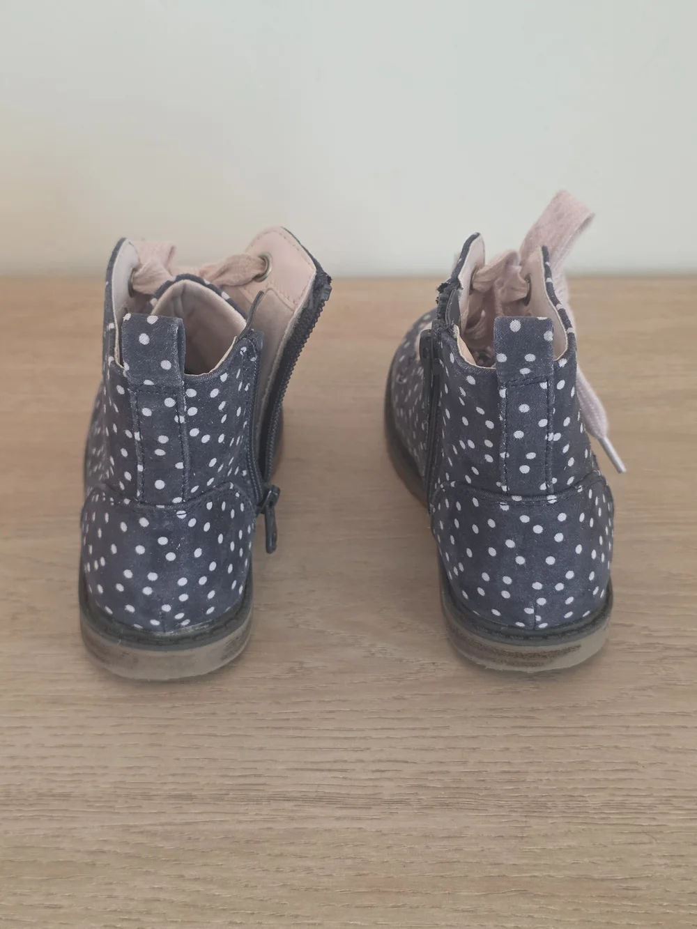 Cat & Jack Navy Polka Dot Ankle Boots with Pink Laces